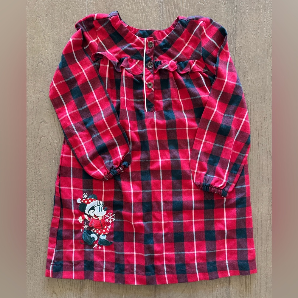 Disney Minnie Mouse Nightgown - Red and Black Plaid - Size 5